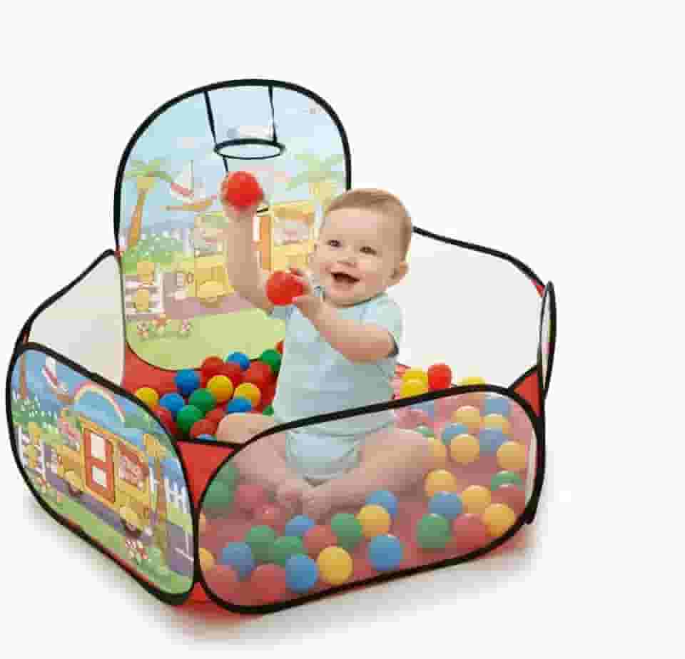 Mini Piscina de Bolinhas com Cesta de Basquete interativo Dobrável Infantil+BOLINHAS Criança Portátil Brinquedo Presente