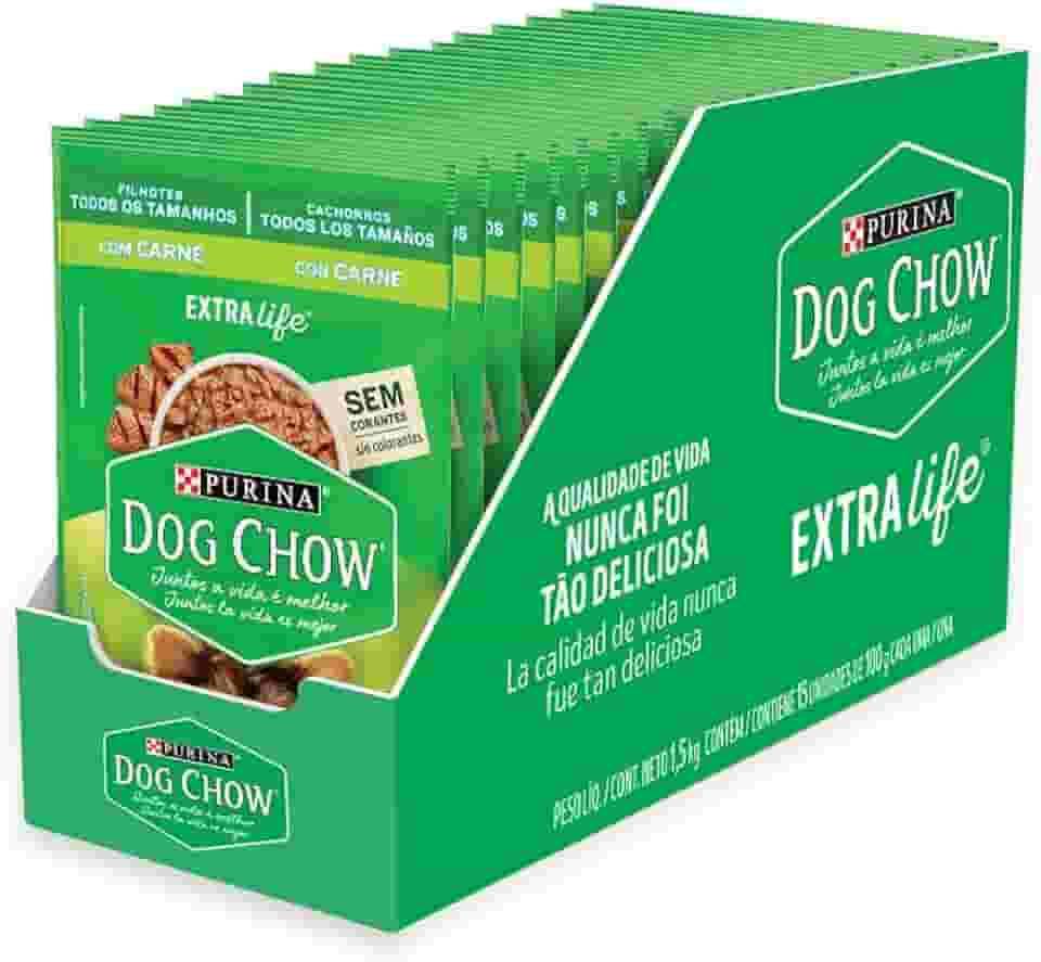 Pack Dog Chow Ração Úmida Filhotes Carne - Com 15 Sachês 100g