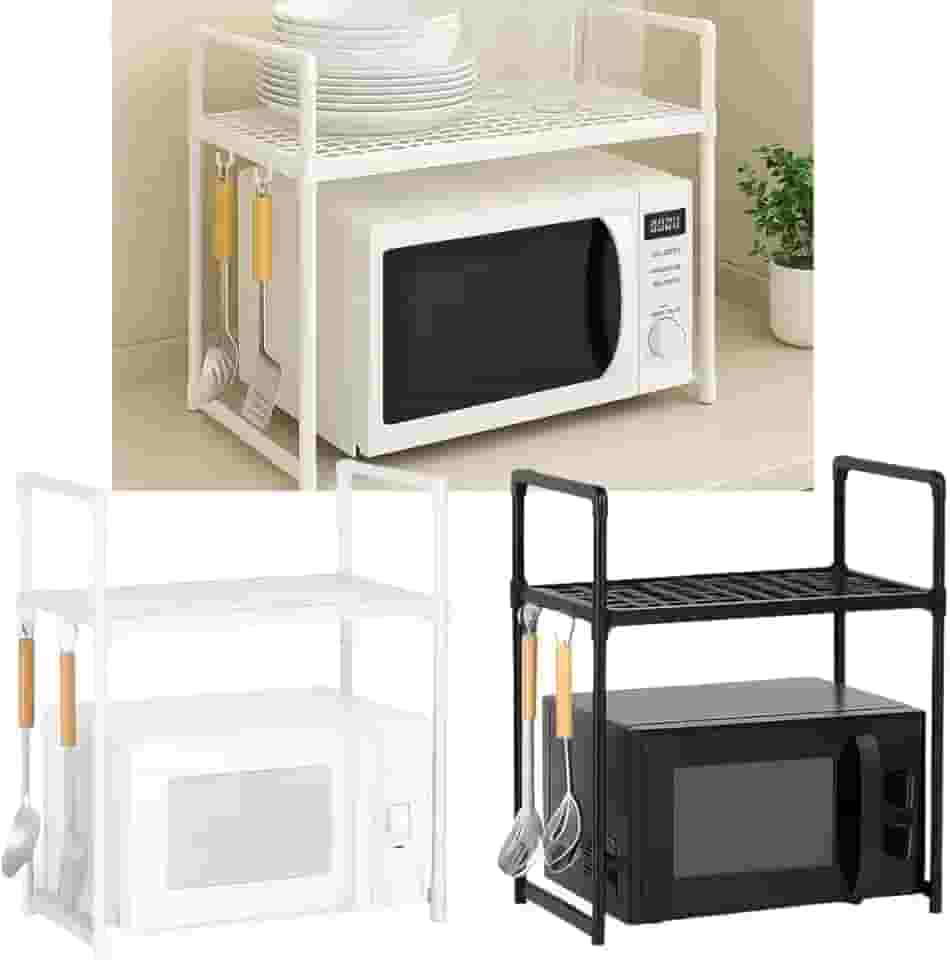 Rack Organizador de Cozinha Micro-ondas Multifuncional, Suporte para Utensílios, Pratos, Copos e Temperos, Design Moderno, Prateleira Plástico e Metal