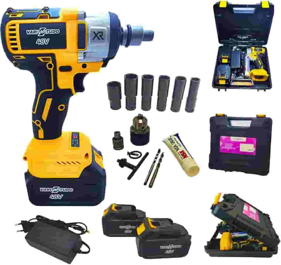 Chave de Impacto 48V Bivolt, 2300 RPM, 2 Baterias 2000mAh, Kit com Soquetes e Maleta