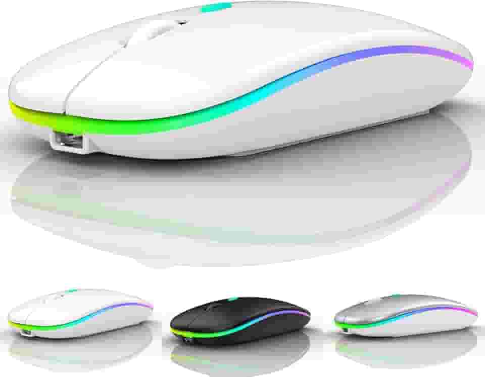 Mouse LED Bluetooth Sem Fio Recarregável para MacBook, Laptop, Mac, iPad, iPad Pro (Branco)