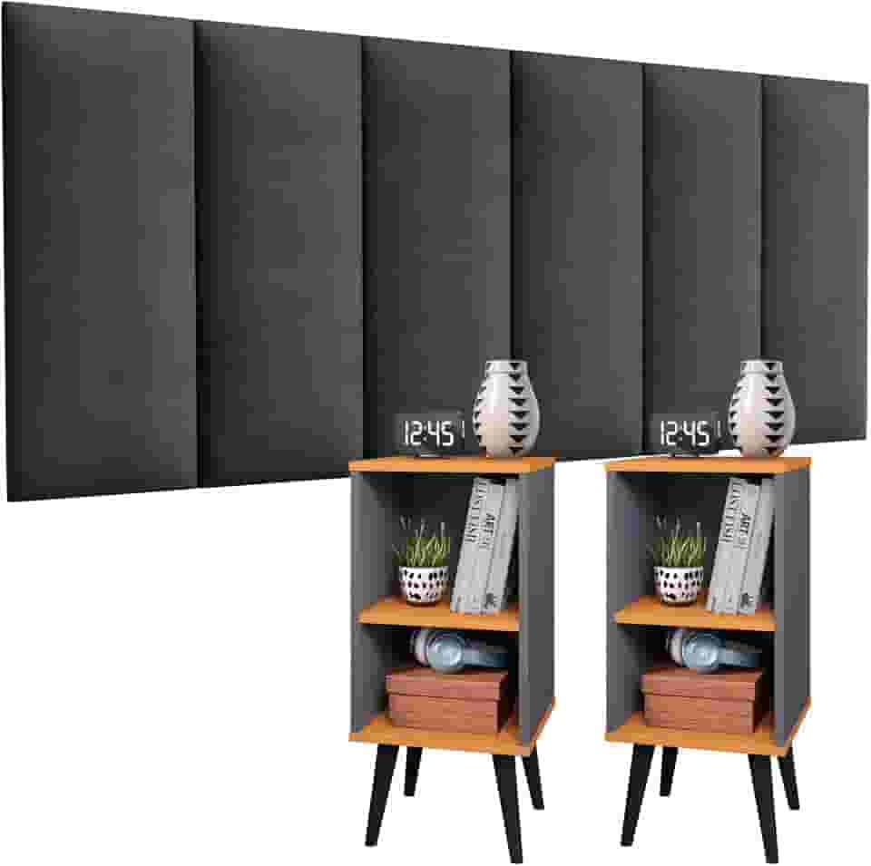 Gaio Marcas e Patentes Conjunto Cabeceira Cama Casal 1,40 Com Mesa de Cabeceira Quarto Luxo COR:Cinza - Cinza/Cinamomo Tamanho único