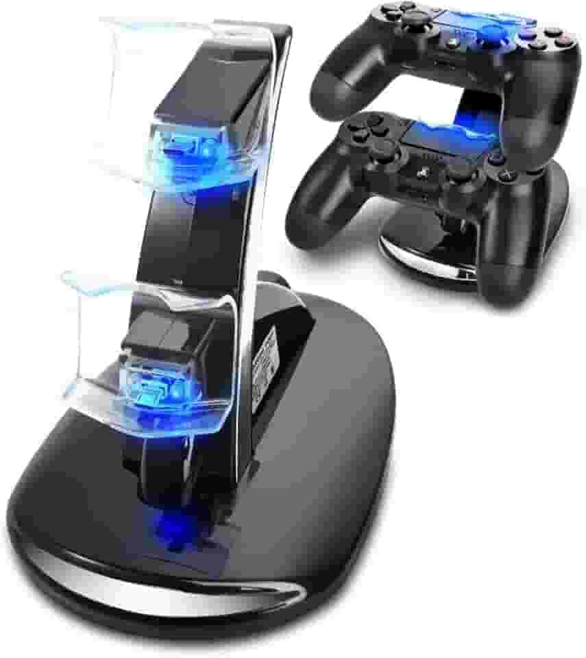 Suporte de Carregamento do Controlador PS4, Estação de Carregador Duplo USB com Indicador LED para Playstation 4 / PS4 Slim Pro e Controlador PSVR, Preto