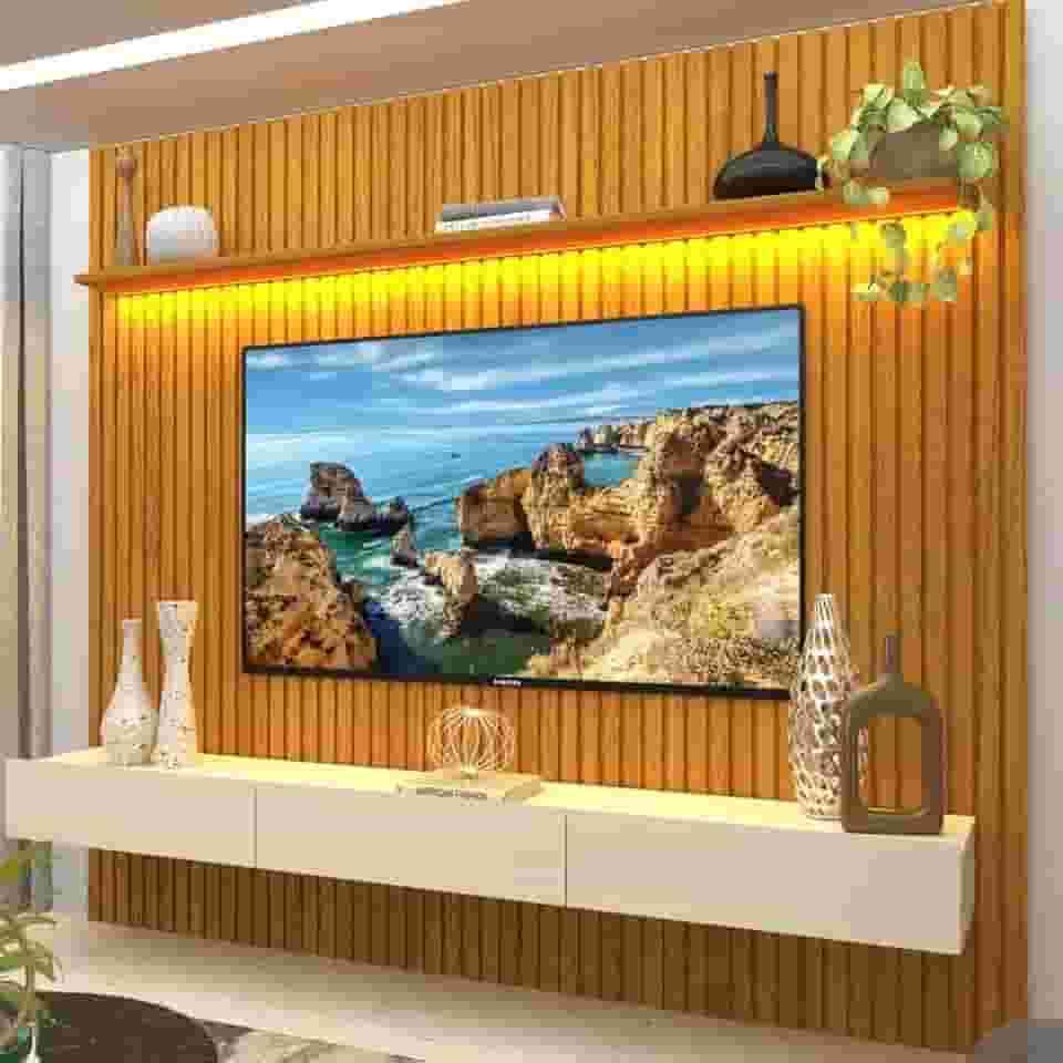 Estante Home Ripada para Tv até 85 Polegadas com Led Nobre 230cm Gelius Móveis Naturale/off White