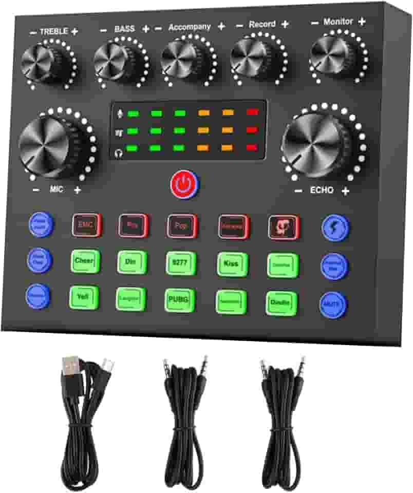 Placa de som externa USB portátil com transmissão ao vivo, placa de áudio