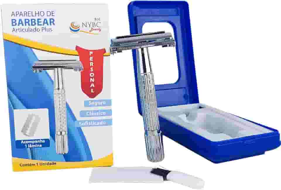Aparelho de Barbear Articulado Plus, Aço Inoxidável, Estojo e Espelho, NYBC Beauty