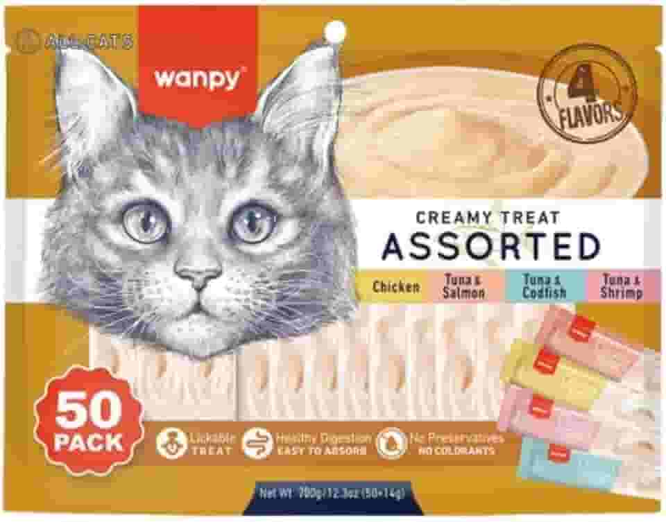 Petisco para gatos Wanpy Creamy Sabores Sortidos Pacote com 50 tubos de 14g - 700g