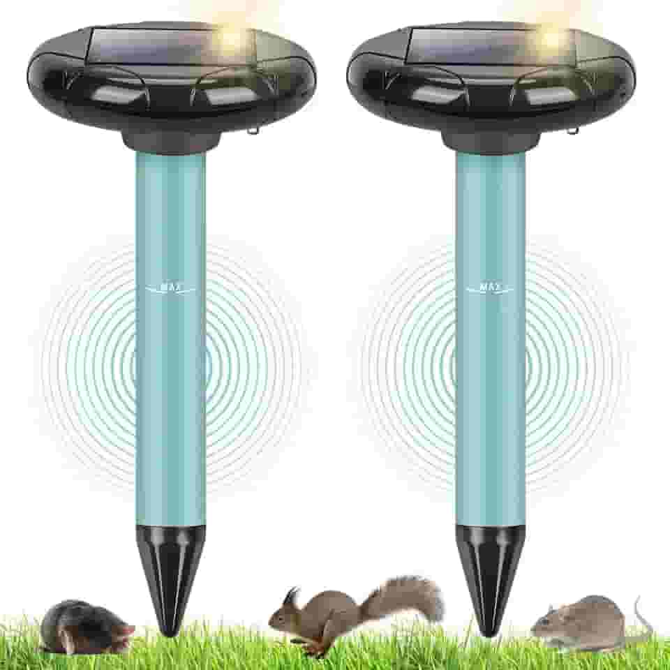 Pacote com 2, Repelente de Toupeira para Gramados, Repelente Ultrassonico, Espanta Pombo, Espanta Morcego, Ultrassônico, Repelente de Cobra Movido A Energia Solar para Quintal