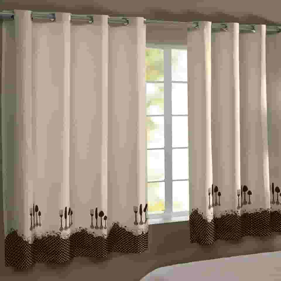 Cortina de Cozinha Estampada Gorgurinho 3,00m x 1,50m Com Ilhós (Talheres)