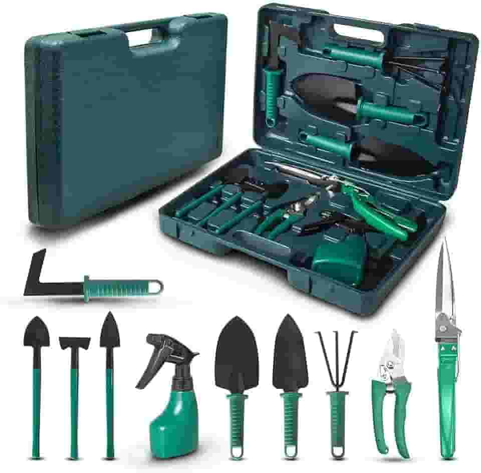 Kit de Ferramentas de Jardinagem 10 Peças Maleta - AMOVO Fox Garden - Metal - Verde - GARDEN_TOOL_SET