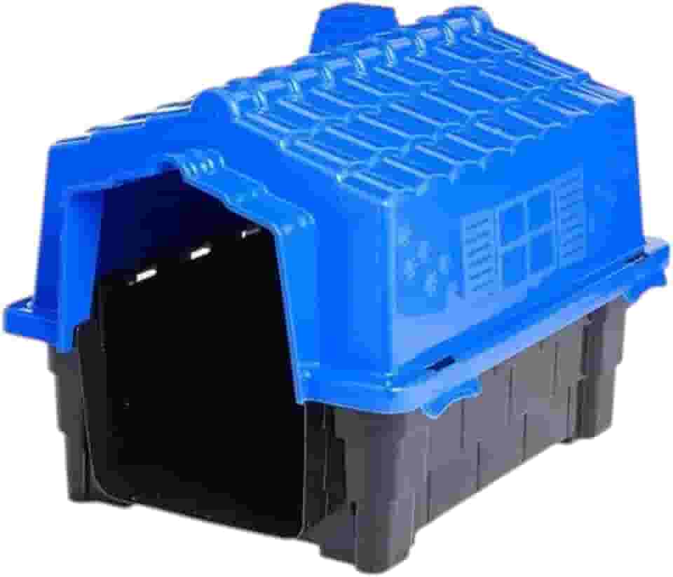 Casinha De Cachorro Plástica Pequeno e Medio Porte Casa Para Pet, Desmontável Resistente Com Proteção UV, 8 saídas de ar e 4 pontos para saída de água, Tamanhos N1. N2. N3. (Azul, N.1)