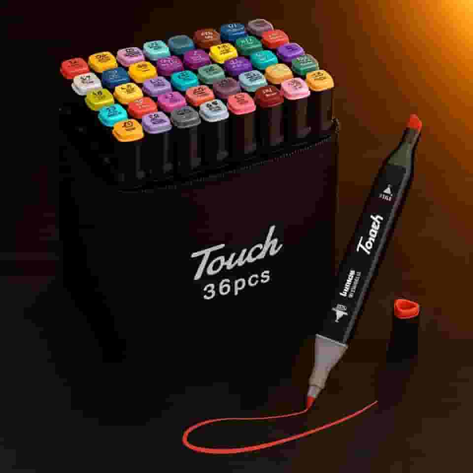 Kit Canetinha de 48 Canetas Marcador Permanente Ponta Dupla Touch Coloridas para Desenho Profissional Escolar Infantil com Estojo Organizador Base Artista Canetinha Hidrográficas Alcool Caneta Colorir
