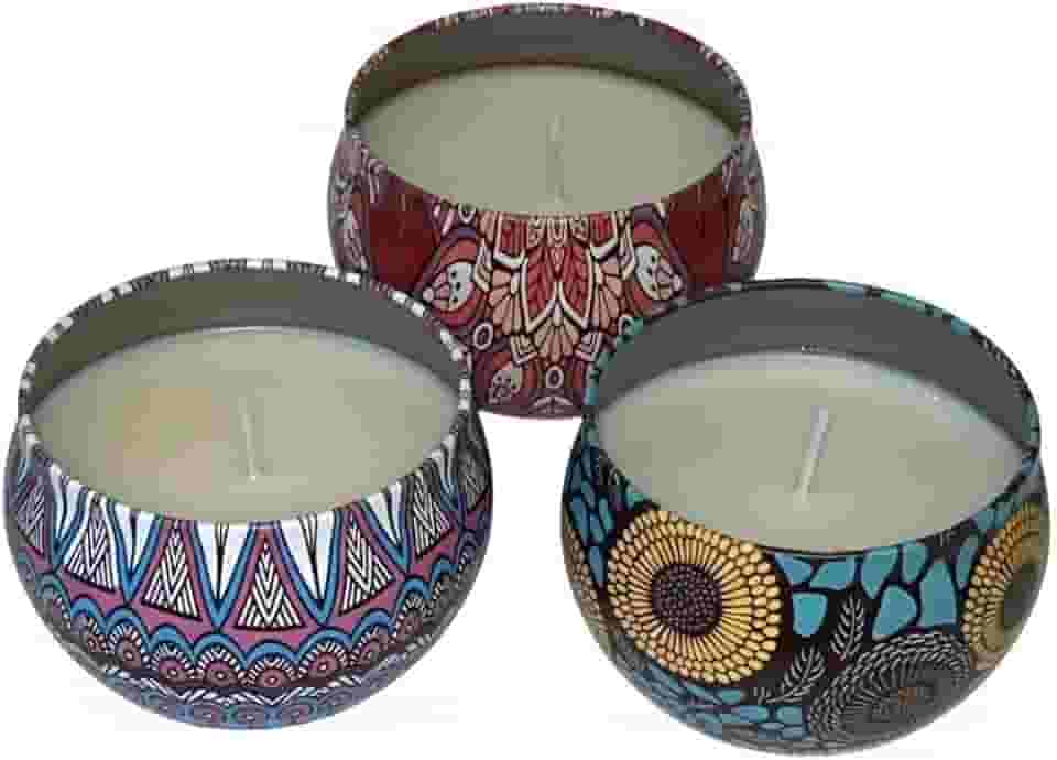 Kit com 3 Velas Aromáticas 130ml – Vanilla, Limão Siciliano e Lavanda – Cera de Coco, Artesanais, Latas Metálicas
