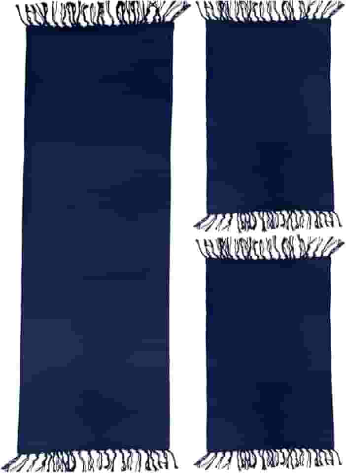 Jogo de Tapetes para Cozinha 3 Peças Decolab Básico | Kit com 1 Passadeira e 2 Tapetes para Cozinha | Design Liso em Algodão Premium | Tapetes Laváveis e Duráveis (Azul-marinho, 3 Peças)