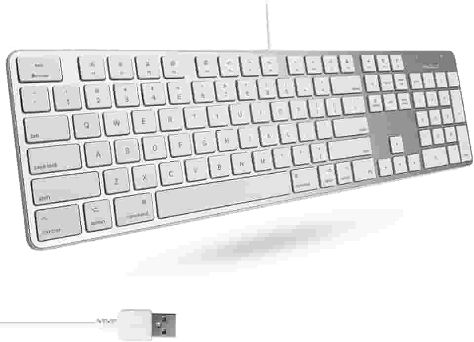 Macally Teclado ultrafino USB com fio com teclado numérico para Apple Mac Pro, MacBook Pro/Air, iMac, Mac Mini, computadores portáteis, Windows Desktop PC, prata (SLIMKEYPROA)