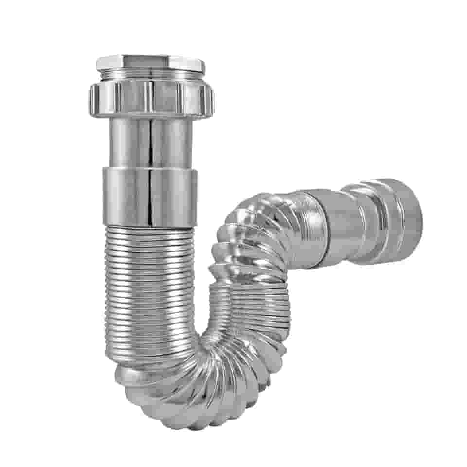 Sifão Corrugado Extensível Universal Cromado 120cm Para Pia de Cozinha Lavatórios Tanques
