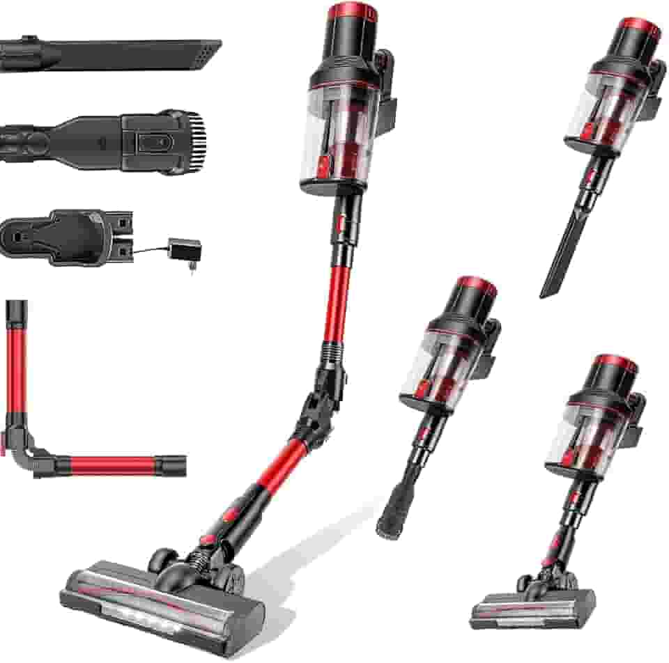 3-em 1 A aspirador de pó sem fio com tela de LED, 2200mAh, dobrável em 180°, aspirador de pó vertical com tela sensível ao toque, 3 velocidades ajustáveis, capacidade de 1,5 L, Dupla voltagem