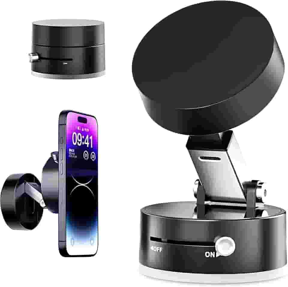 Suporte magnético portátil dobrável para celular, sucção a vácuo ajustável, suporte magnético de dupla face para carro/espelho/academia-IT (Preto)