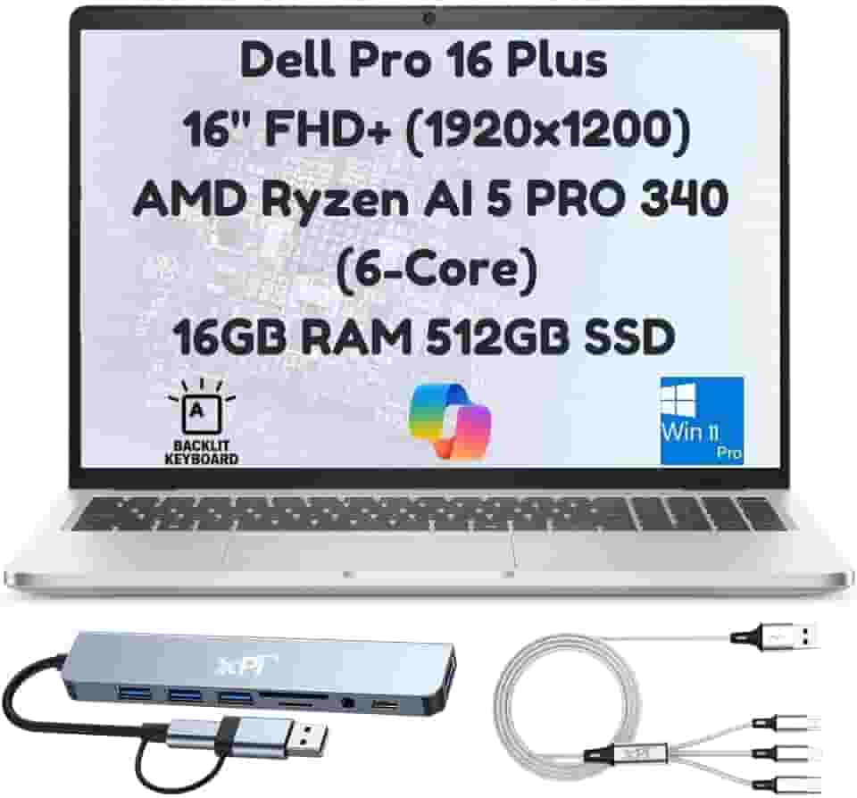Dell Laptop empresarial Pro 16 Plus PB16255 2025 (substitui Latitude 5550), 16 polegadas FHD+, AMD Ryzen AI 5 PRO 340 6 núcleos (Beats Ultra 5 135U), 16 GB RAM, SSD PCIe de 512 GB, câmera