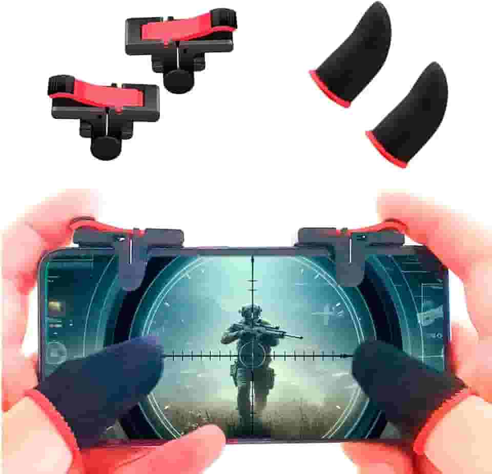 Kit Gatilho e Luva de Dedo Gamer para Celular, Gamepad L1 R1 em Jogos de Ação