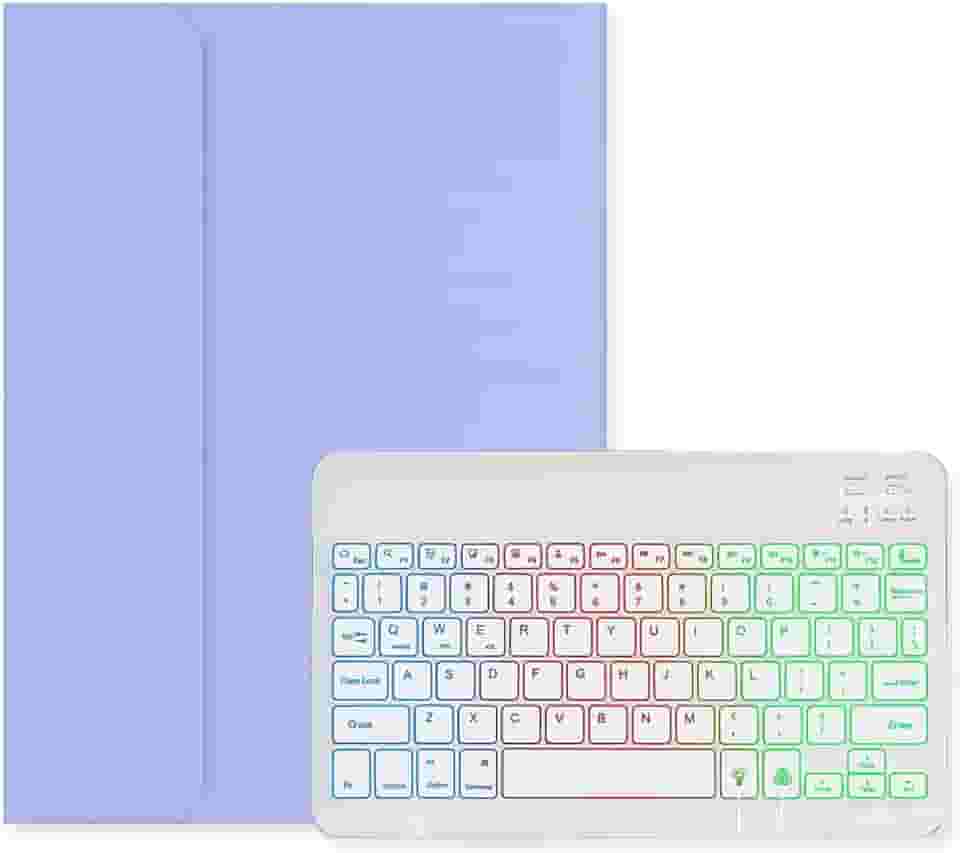 Capa com teclado retroiluminado para Galaxy Tab S10 Lite/ S10 FE/ S9 FE 11 polegadas, Tab S9/S8/S7 11 polegadas, capa com luz de fundo colorida RGB, teclado destacável fofo cor doce, roxo +