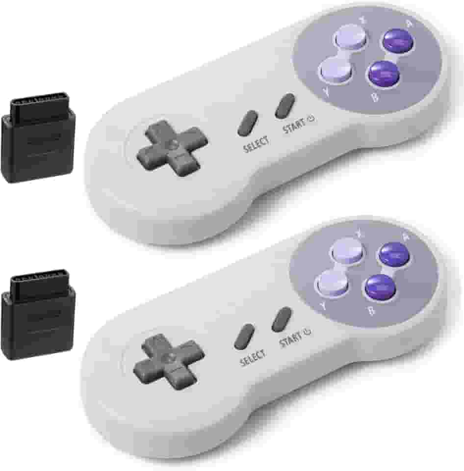 KIWITATA 2 Pack 2.4GHz Wireless Controller for SNES Original Console, Rechargeable Wireless Remote Gamepad Controller for SNES Super Entertainment System Console