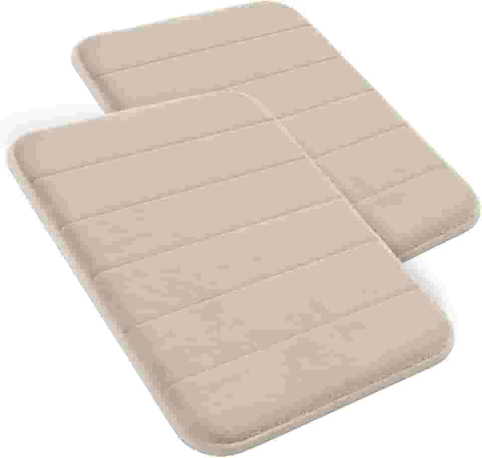 Decolab Tapete Antiderrapante Banheiro Super Soft | Kit Tapete Banheiro Box ou Banheira Completo | Jogo Tapetes Para Banheiro Multiuso Decoração Quarto (Bege-claro, 2 Peças)