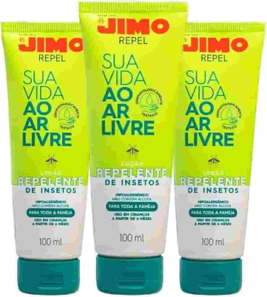 Kit 3 Jimo Repel Loção Repelente 100ml Contra Insetos Hipoalergênico Proteção Contra Mosquitos Aedes Aegypti Zika Chikungunya Mosquitinho De Mato