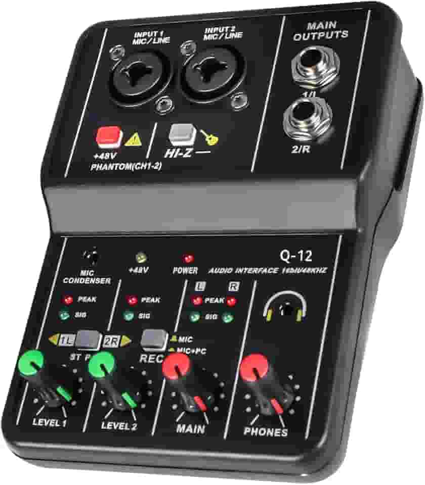 interface de audio,Placa de som profissional muti canals com USB 2.0 de alta velocidade, função de monitor para estúdio/gravação musical/gravação vocal/jogos/Equipamentos para DJ e VJ-Mixers (Q-12)