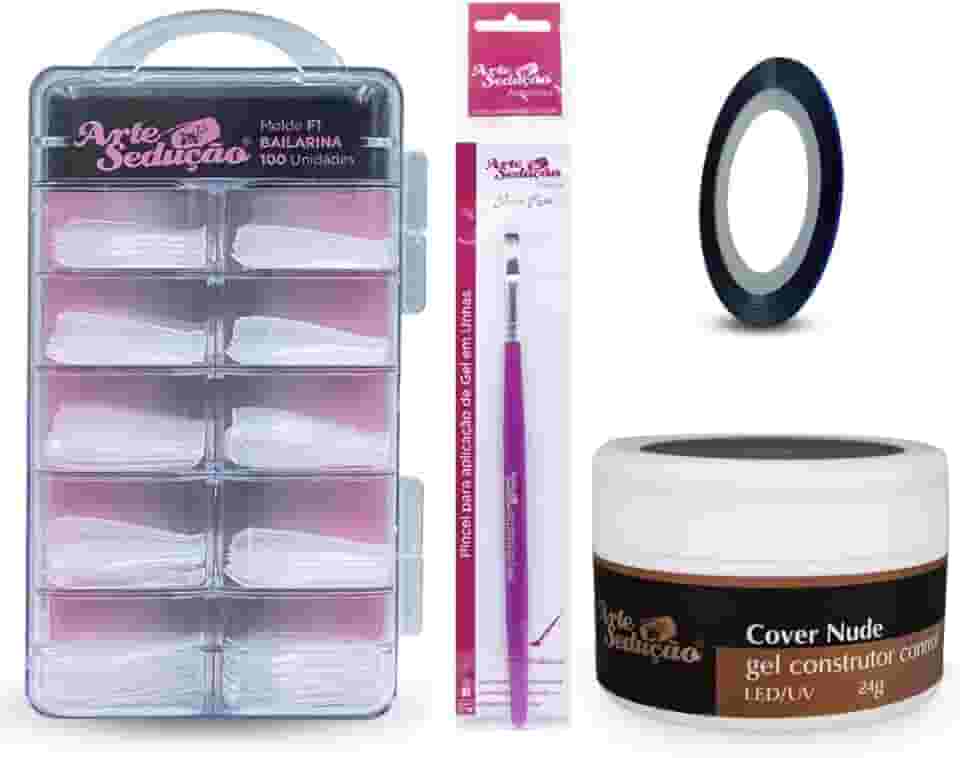 Kit Gel Cover Nude + Pincel +100 Molde f1 Bailarina + Brinde
