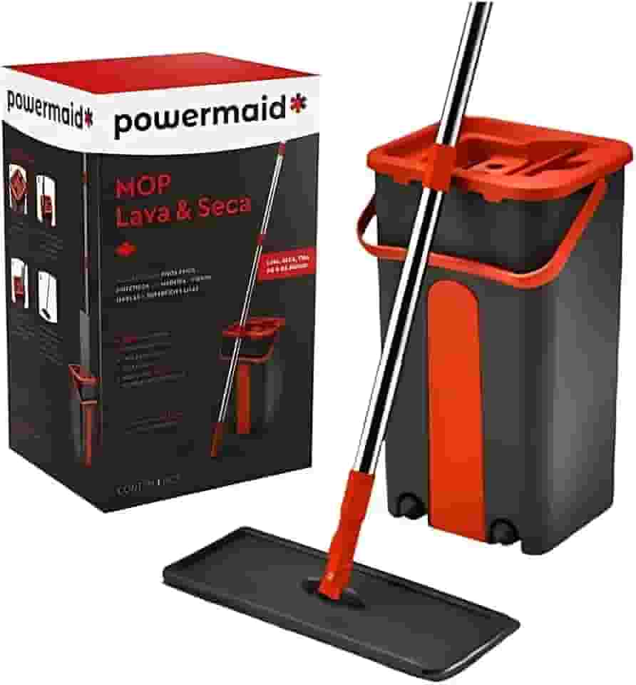 Mop Rodo de Limpeza com Balde Lava e Seca Mopi Flat, Refil de Microfibra, Balde 5 Litros | Esfregao de Limpeza