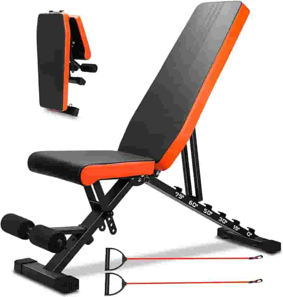 Estação de Musculação, Banco Supino, Banco Academia, Cadeira Extensora e Flexora Musculação, Exercícios Ajustável/Dobrável para Academia em Casa, Halterofilismo eTreinamento de Força, Laranja