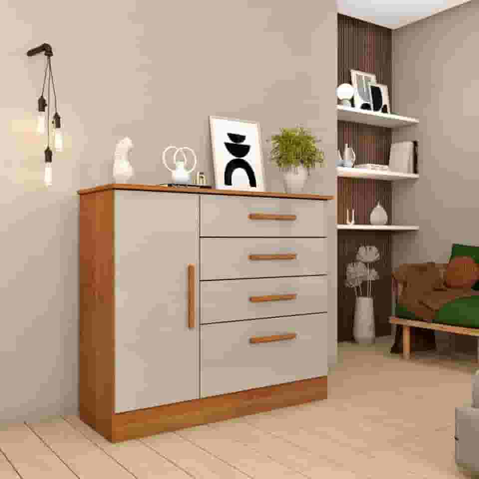 Cômoda 1 Porta 4 Gavetas Chicago Cinamomo/off White