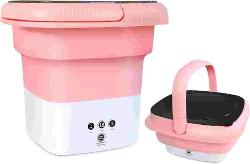 Máquina de lavar portátil, mini lavadora de 6,5 L com 3 modos de limpeza de tempo, lavadora portátil com centrifugação suave e drenagem para meias, roupas de bebê, toalhas e itens pequenos (rosa)
