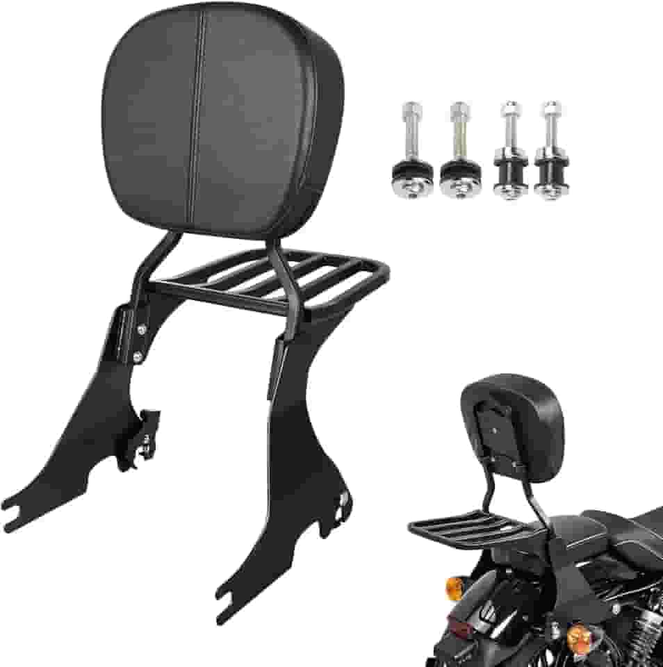 KOLEMO Encosto preto destacável para passageiros Sissy Bar com bagageiro e trava de ancoragem, kit de ferragens compatível com Harley Sportster XL 883 1200 2004-2024