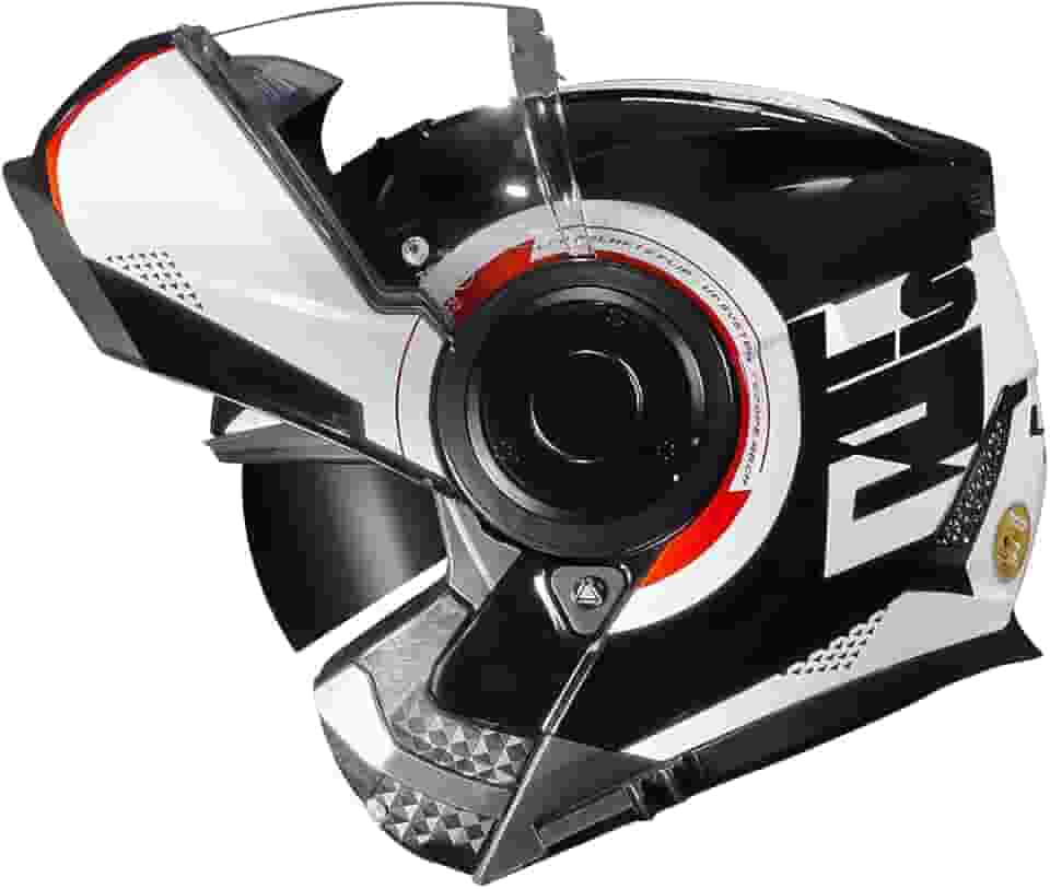 Capacete Escamoteavel LS2 Scope Arch Branco e Vermelho Brilhante Articulado Robocop