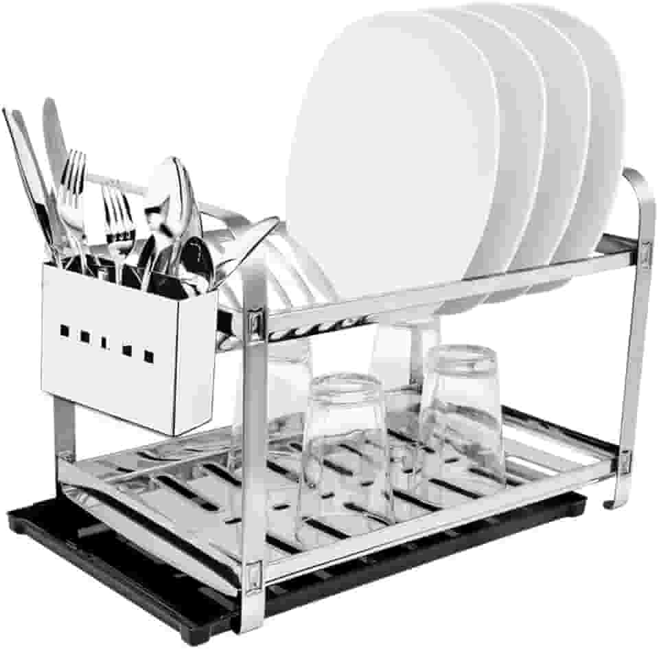 Escorredor de Louças 16 Pratos com Porta Talher Inox e Bandeja Mak-Inox 2216