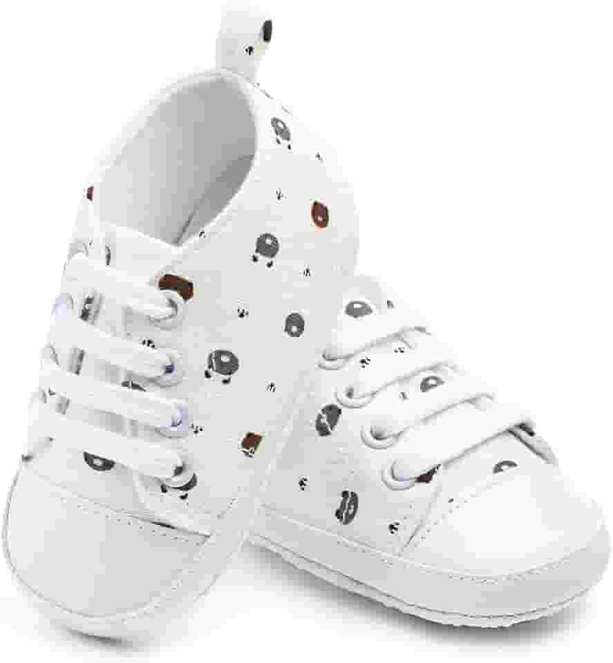 Sapatinho Bebê Recem Nascido Anti Derrapante Infantil Crianças de 6 a 12 meses (Branco Ursinho, 13cm)