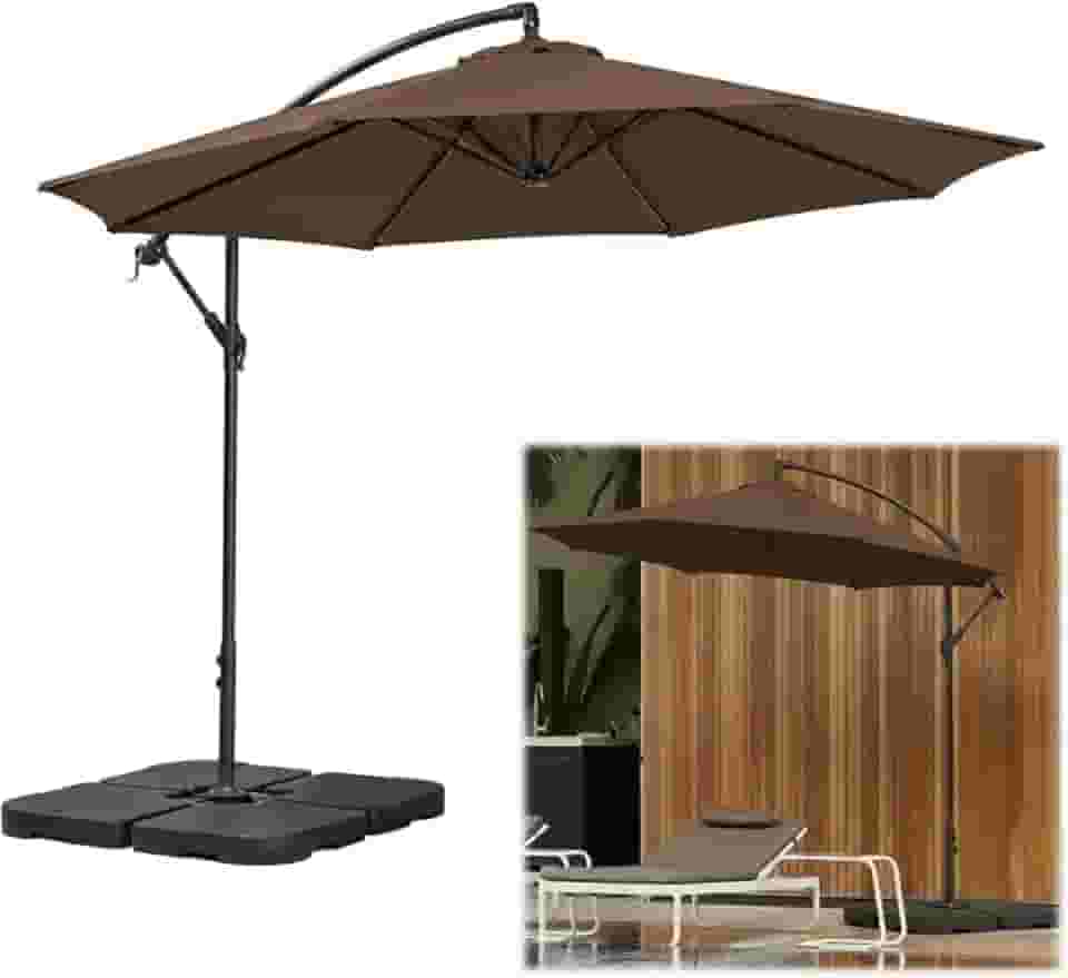 Kit Ombrelone Lateral Suspenso 3m Kauai + Base 60 Litros Quadrada Piscina Jardim