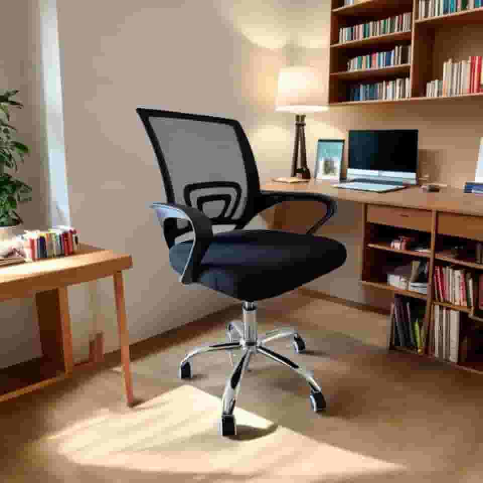 Cadeira de Escritório Ajustável Tecido Mesh Respirável Apoio de Braço Com Rodinhas 100Kg