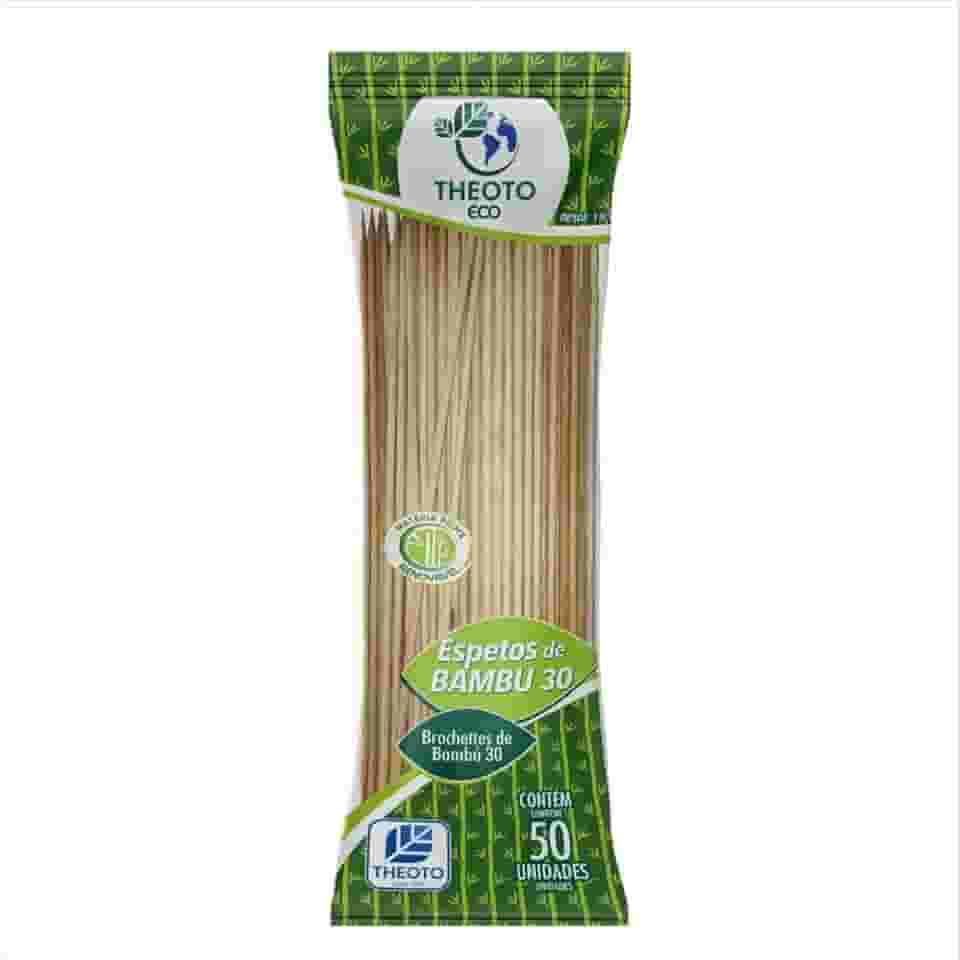 Espeto Madeira, Theoto, 30 cm x 4 mm, Bambu, Pacote com 50 Unidades