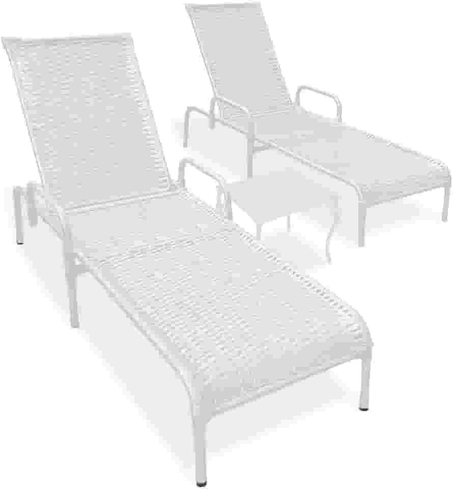 Kit 2 Cadeiras Espreguiçadeira Catar com Mesa De Centro (Branco)