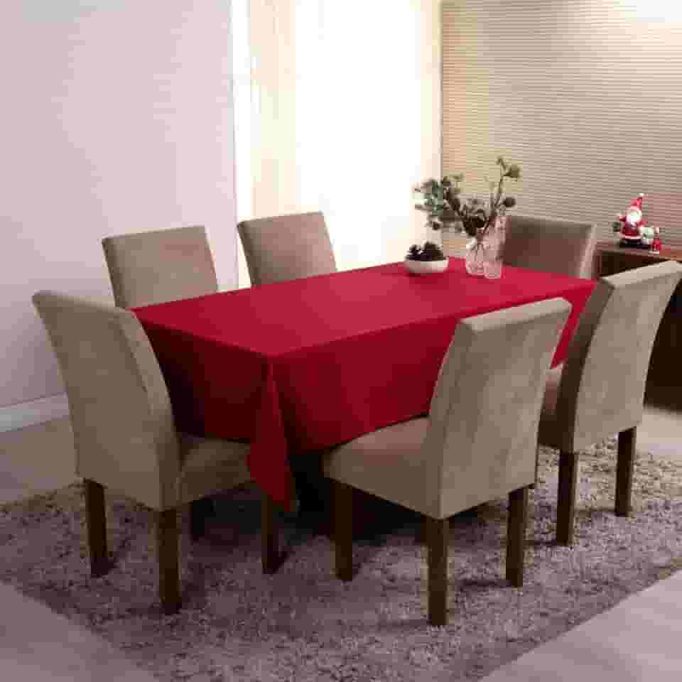 Toalha de Mesa Retangular, 200x140cm, Tecido Oxford Vermelho, para 6 Lugares, Decoração Natalina