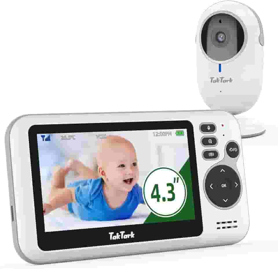 TakTark Babá Eletrônica com Câmera de Bebê 4.3" Monitor, Sem Wi-Fi, Áudio Bidirecional, Visão Noturna, Zoom Digital 3X, Modo VOX, Monitoramento de Temperatura, Ideal para Pais Novos