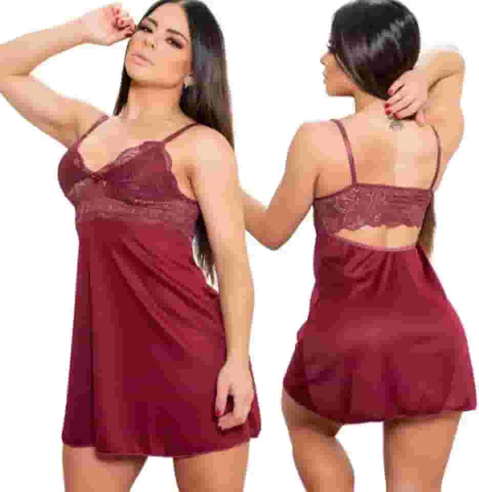 Camisola feminina com renda e calcinha sexy