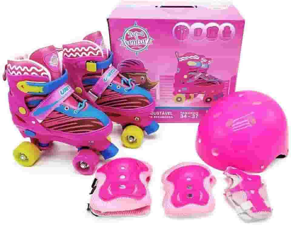 Patins 4 Rodas Infantil Roller Quad Kit De Proteçao Unitoys 33 Ao 37