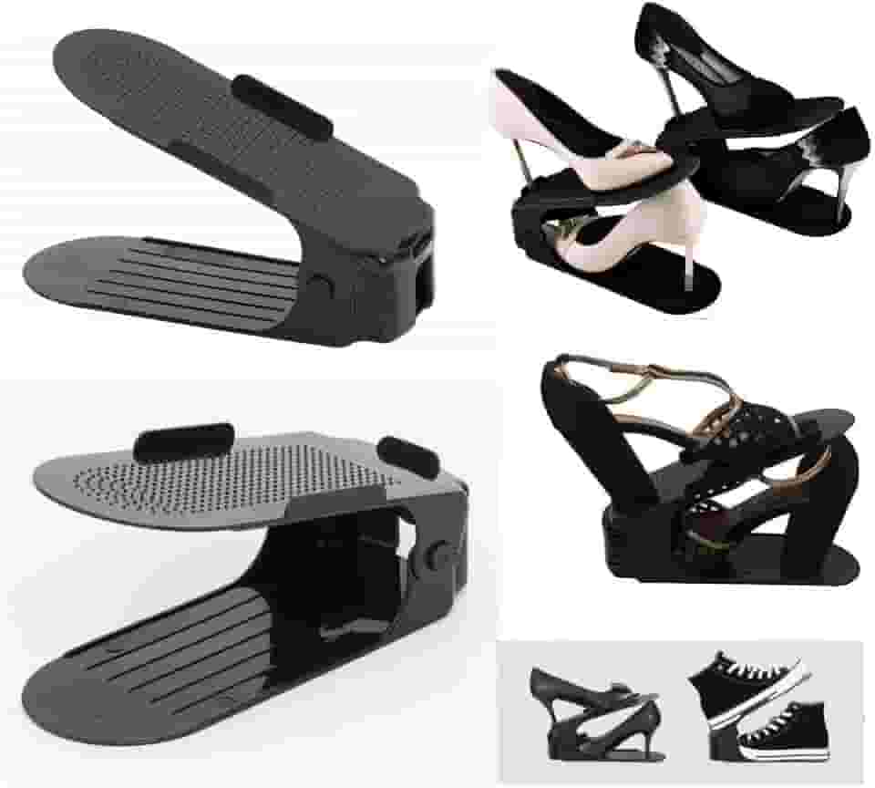 Kit 20 Organizadores de sapato, saltos e tênis com regulagem de altura - Preto