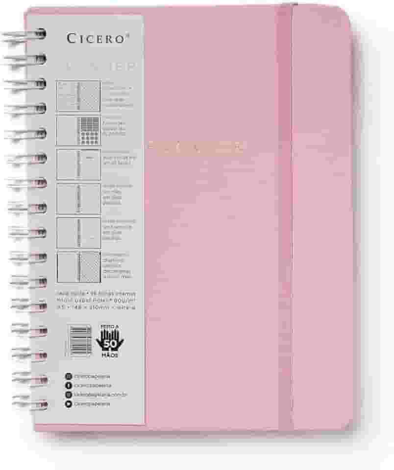 Planner Wire-o Pastel, Rosa, Mensal e Semanal, 96 Folhas, Papel Pólen 80g/m², Tamanho A5 (Grande)