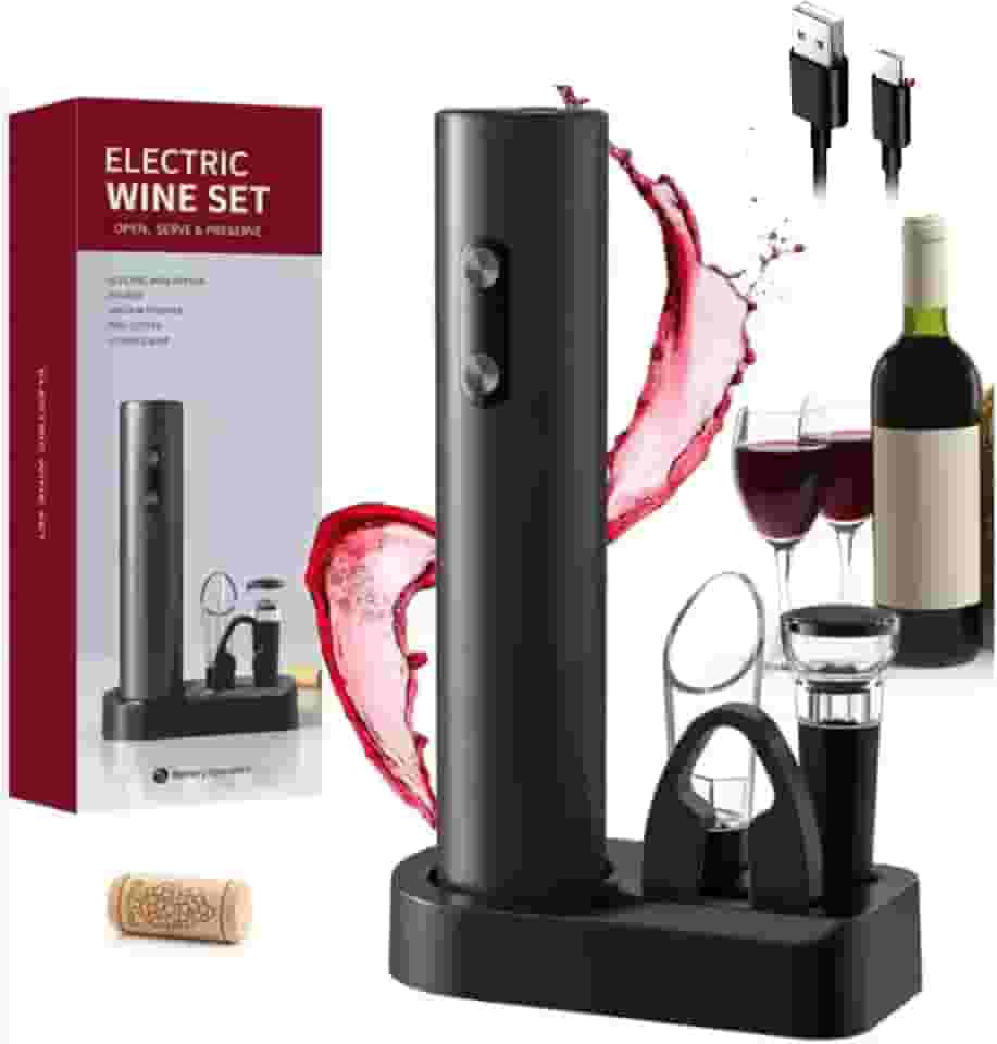 Abridor de Vinho Elétrico Saca Rolhas Automático Kit 6 Peças em 1 com USB