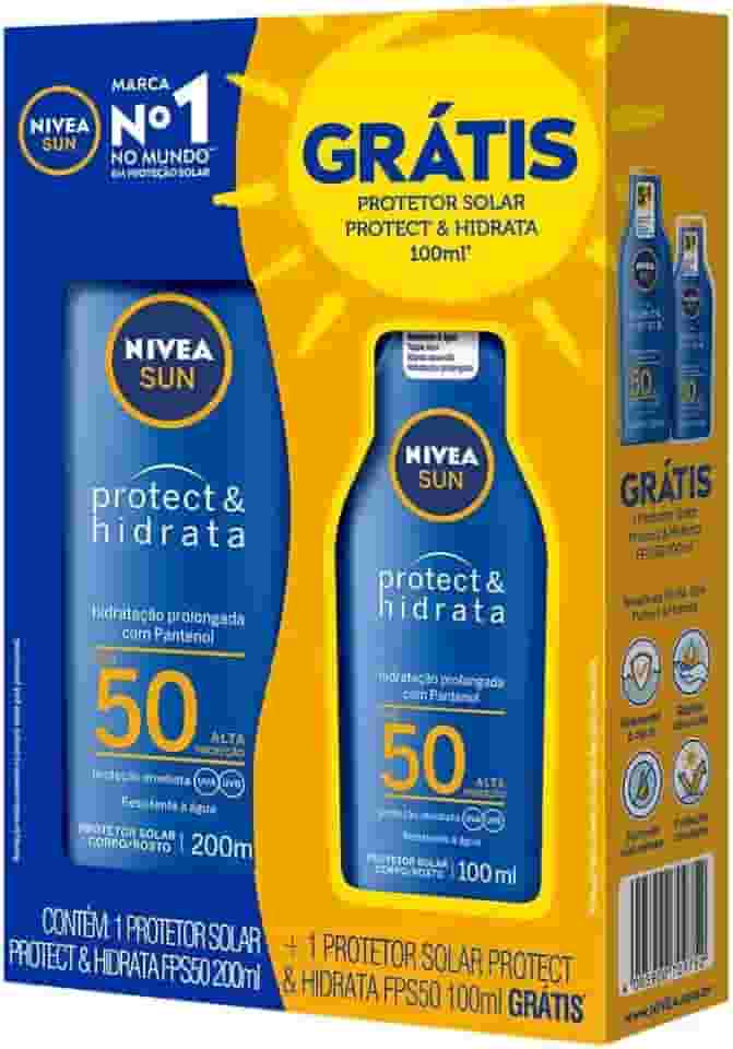 NIVEA Kit SUN Protetor Solar Protect & Hidrata FPS50 200ml + Protetor Solar Protect & Hidrata FPS50 100ml, Nivea
